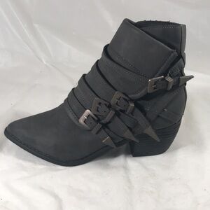 Mi. iM Women’s Faith Gray Multi Buckled Western Moto Steampunk Pointy Ankle Boot